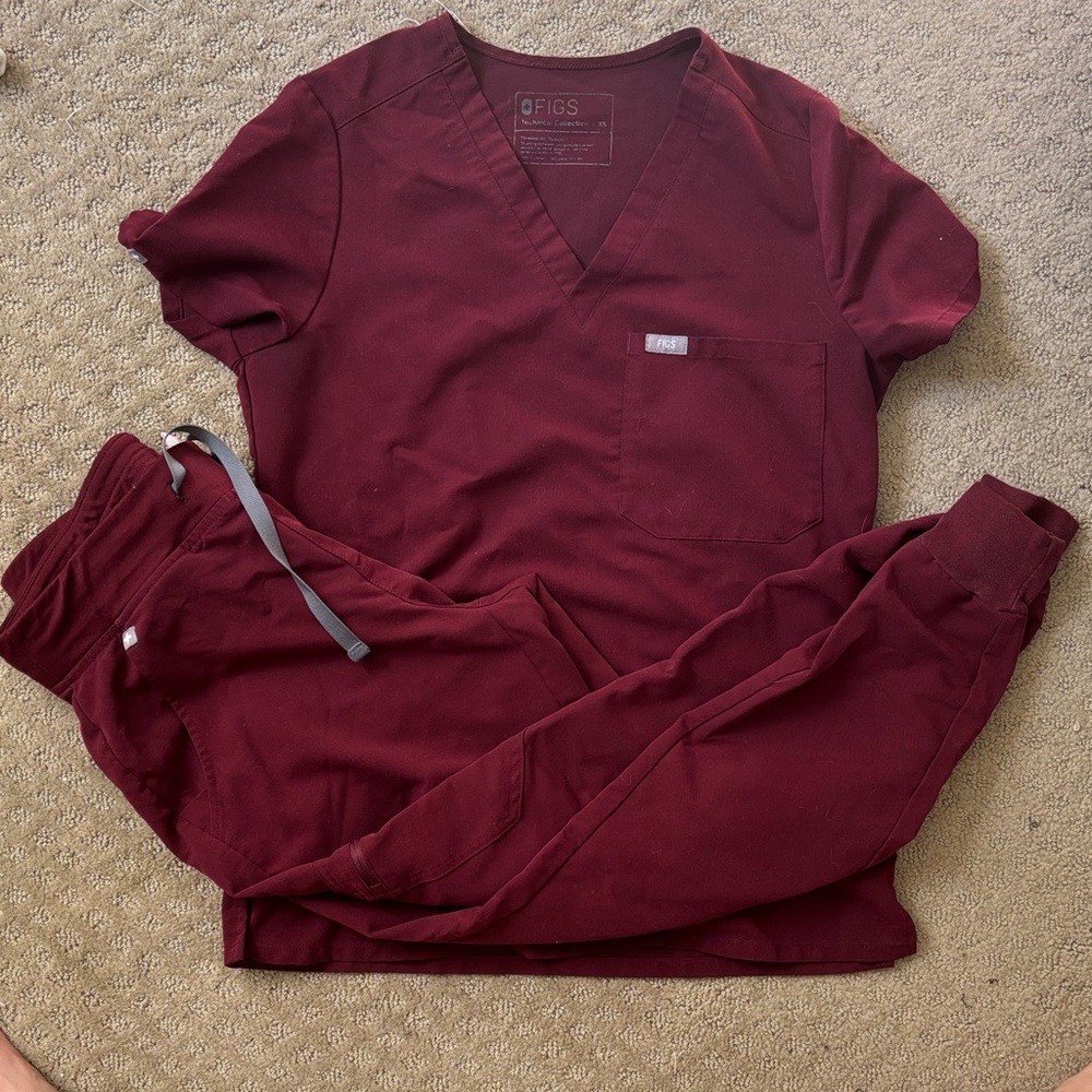 Figs Maroon Scrub Top and Pants